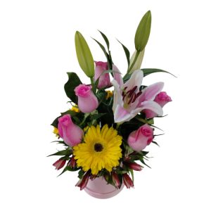 Caja box de rosas con liliums