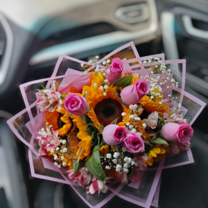 Ramo de Girasoles con Rosas Rosadas